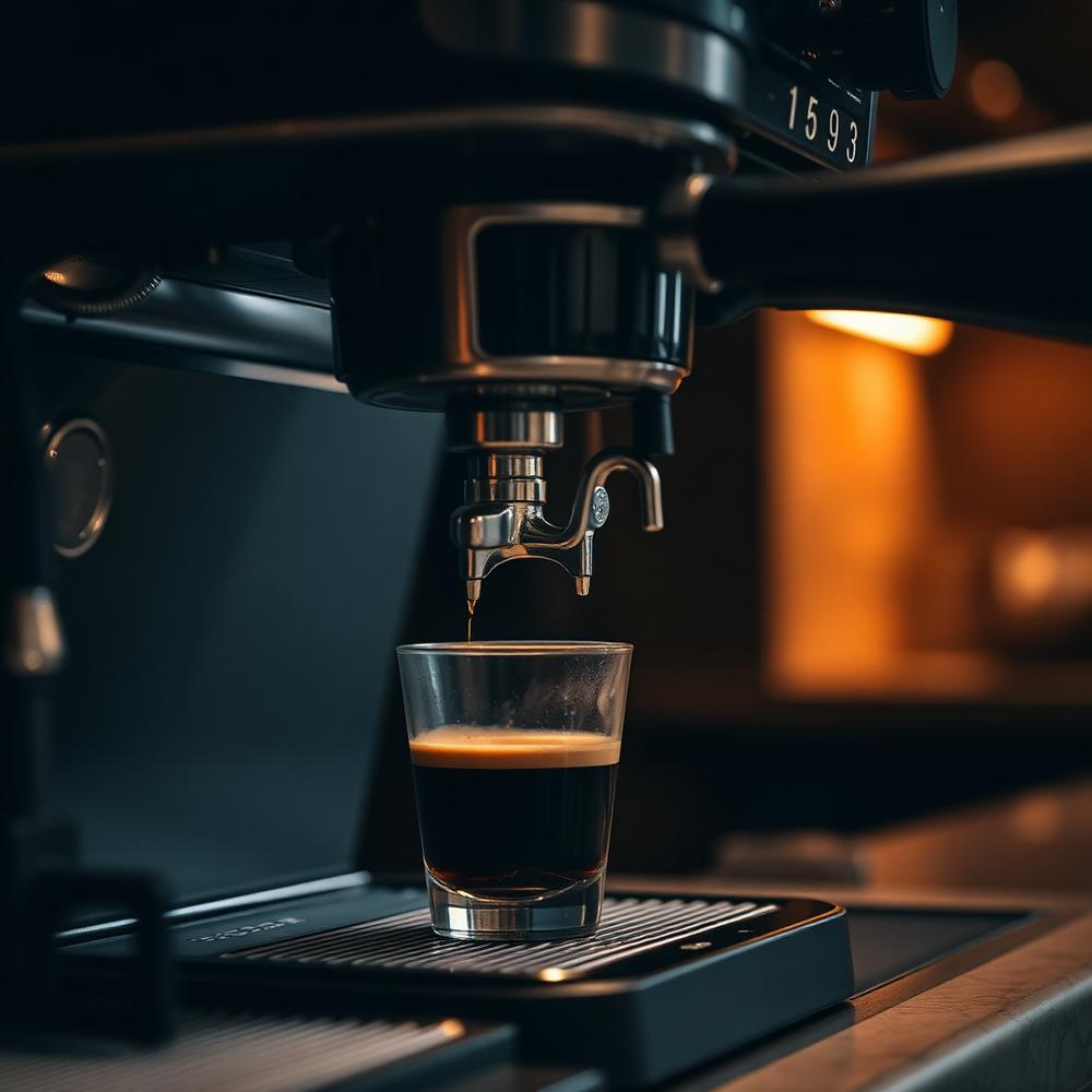 Espresso extracting from a portafilter into a glass